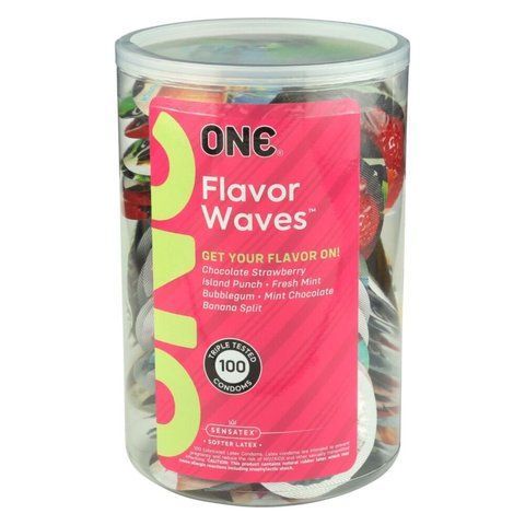 Набір ароматизованих презервативів ONE FlavorWaves, 100 шт, 6 ароматів, 6 кольорів, паковання-тубус SX0743-S фото