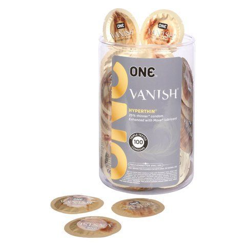 Набір презервативів ONE Vanish Hyperthin, 100 шт, ультратонкі, зі змазкою, паковання-тубус SX0735-S фото