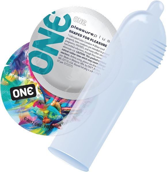 Набір презервативів ONE Pleasure Plus, 100 шт, з ребристою ділянкою на кінці, паковання-тубус SX0738-S фото