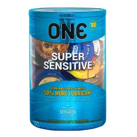 Набір презервативів ONE Super Sensitive, 100 шт, гладенькі, з додатковою змазкою, паковання-тубус SX0733-S фото