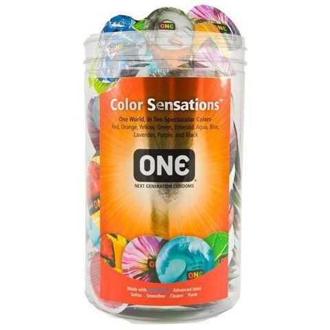 Набір презервативів ONE Color Sensations, 100 шт, кольорові, 10 кольорів, зі змазкою, паковання-тубус SX0740-S фото