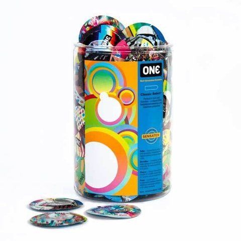 Набір презервативів ONE Classic Select Artist Collection, 100 шт, зі змазкою, паковання-тубус SX0741-S фото